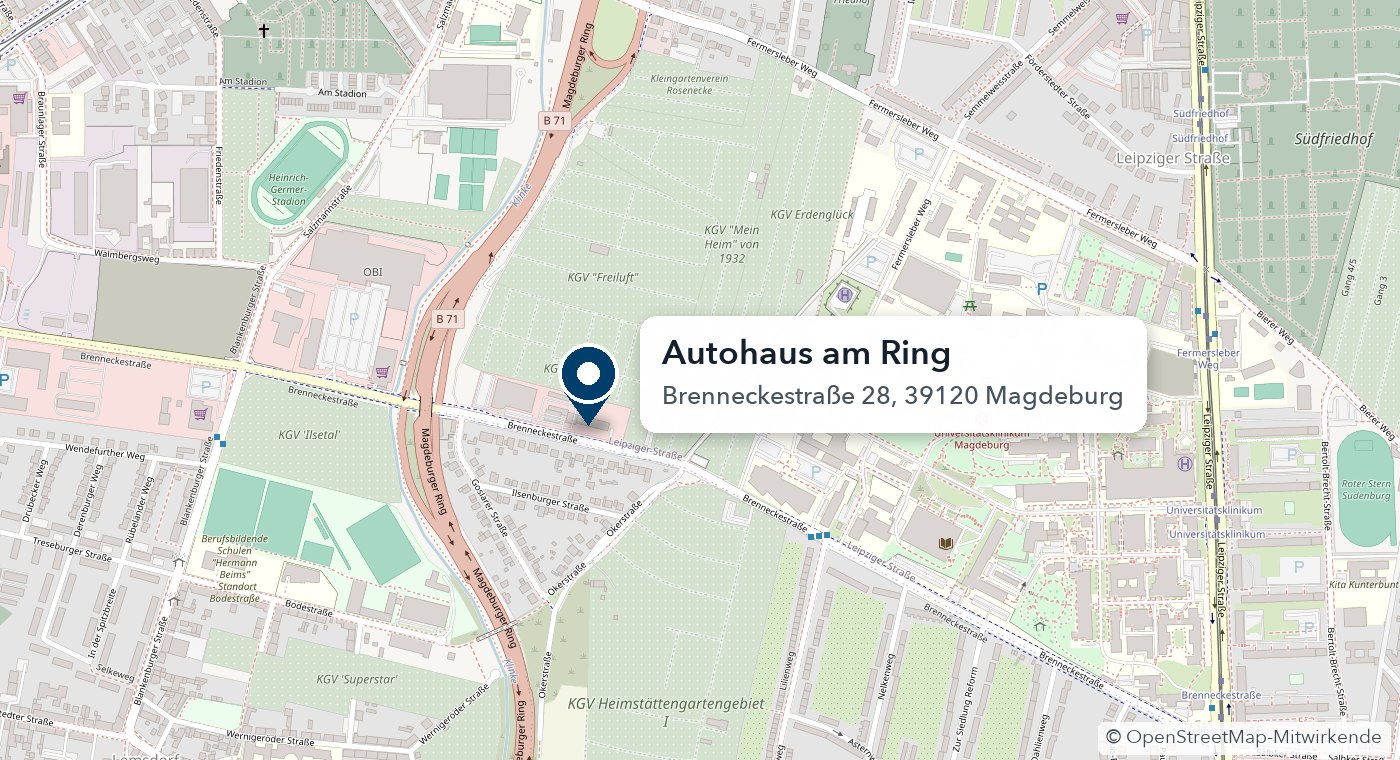 Karte: Autohaus am Ring, Brenneckestraße 28 in Magdeburg